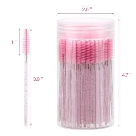100 Pcs Disposable Mascara Wands, Crystal Eyebrow Spoolies Brush for Eyelash Extensions, Pink Lash Brushes with Container 100 Pcs Disposable Mascara Wands, Crystal Eyebrow Spoolies Brush for Eyelash Extensions, Pink Lash Brushes with Container