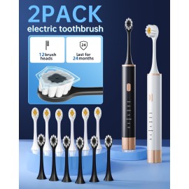 Aneebart Sonic 2 Pack Electric Toothbrush for Adults and Kids, Travel Toothbrush Includes 12 Dupont Brush Heads, 6 Modes with 2 MIN Smart Timer (Black White) Aneebart Sonic 2 Pack Electric Toothbrush for Adults and Kids, Travel Toothbrush Includes 12 Dupont Brush Heads, 6 Modes with 2 MIN Smart Timer (Black White)