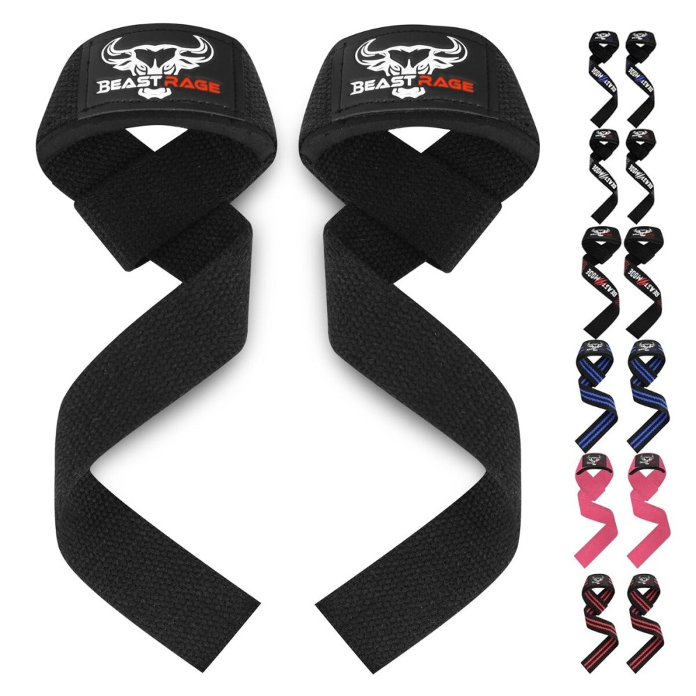 BEAST RAGE Lifting Wrist Straps for Weightlifting, Weight Lifting Straps Gym Power Workouts Lifting Straps Padded Cotton Men Women Supportive Lift Deadlift Straps Hard Pull Exercise Straps (Black) BEAST RAGE Lifting Wrist Straps for Weightlifting, Weight Lifting Straps Gym Power Workouts Lifting Straps Padded Cotton Men Women Supportive Lift Deadlift Straps Hard Pull Exercise Straps (Black)