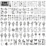 Cerlaza 100 Sheets Temporary Tattoos for Women Adult, 420 Mixed Styles Tiny Branch Fake Tattoo Stickers that Look Real and Last Long, Realistic Henna Tattoo for Girl Body Art Sticker