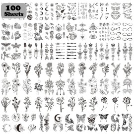 Cerlaza 100 Sheets Temporary Tattoos for Women Adult, 420 Mixed Styles Tiny Branch Fake Tattoo Stickers that Look Real and Last Long, Realistic Henna Tattoo for Girl Body Art Sticker