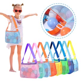 UTTPLL Colorful Mesh Beach Bag Adjustable Kids Quick Dry Net Tote for Seashell Collecting Beach Sand Toy Totes Swimming Accessories for Boys and Girls Green&Pink