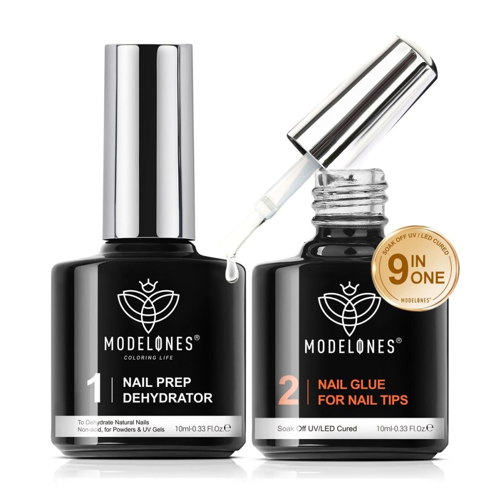 Modelones 9 in One Nail Glue Gel Nail Prep Dehydrate Gel Nail Kit Nail Extension Set for False Nail Tips/Acrylic Nails/Base Gel/Bloom Gel/Adhesive Bond, Long Lasting Curing Needed Modelones 9 in One Nail Glue Gel Nail Prep Dehydrate Gel Nail Kit Nail Extension Set for False Nail Tips/Acrylic Nails/Base Gel/Bloom Gel/Adhesive Bond, Long Lasting Curing Needed