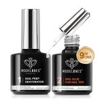 Modelones 9 in One Nail Glue Gel Nail Prep Dehydrate Gel Nail Kit Nail Extension Set for False Nail Tips/Acrylic Nails/Base Gel/Bloom Gel/Adhesive Bond, Long Lasting Curing Needed