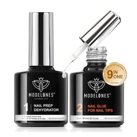 Modelones 9 in One Nail Glue Gel Nail Prep Dehydrate Gel Nail Kit Nail Extension Set for False Nail Tips/Acrylic Nails/Base Gel/Bloom Gel/Adhesive Bond, Long Lasting Curing Needed