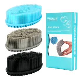 Silicone Body Scrubber Loofah - Set of 3 Soft Exfoliating Body Bath Shower Scrubber Loofah Brush for Sensitive Kids Women Men All Kinds of Skin(Black/Gray/Blue) Silicone Body Scrubber Loofah - Set of 3 Soft Exfoliating Body Bath Shower Scrubber Loofah Brush for Sensitive Kids Women Men All Kinds of Skin(Black/Gray/Blue)