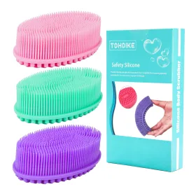 Silicone Body Scrubber Loofah - Set of 3 Soft Exfoliating Body Bath Shower Scrubber Loofah Brush for Sensitive Kids Women Men All Kinds of Skin(Purple/Green/Pink) Silicone Body Scrubber Loofah - Set of 3 Soft Exfoliating Body Bath Shower Scrubber Loofah Brush for Sensitive Kids Women Men All Kinds of Skin(Purple/Green/Pink)