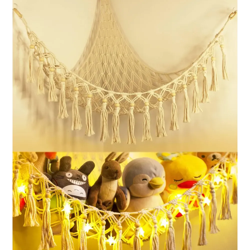 Stuffed Animal Toy Storage Hammock with LED Light - Macrame Jumbo Doll Corner Stuff Animals Organizer Decorations - Cute Hanging Plushie Net Kids Baby Nursery Bedroom Room Decor Stuffed Animal Toy Storage Hammock with LED Light - Macrame Jumbo Doll Corner Stuff Animals Organizer Decorations - Cute Hanging Plushie Net Kids Baby Nursery Bedroom Room Decor