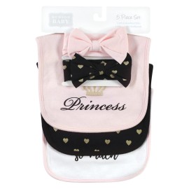 Hudson Baby Unisex Baby Cotton Bib and Headband or Caps Set, Daddys Princess, One Size