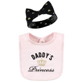 Hudson Baby Unisex Baby Cotton Bib and Headband or Caps Set, Daddys Princess, One Size