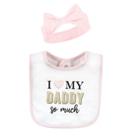 Hudson Baby Unisex Baby Cotton Bib and Headband or Caps Set, Daddys Princess, One Size