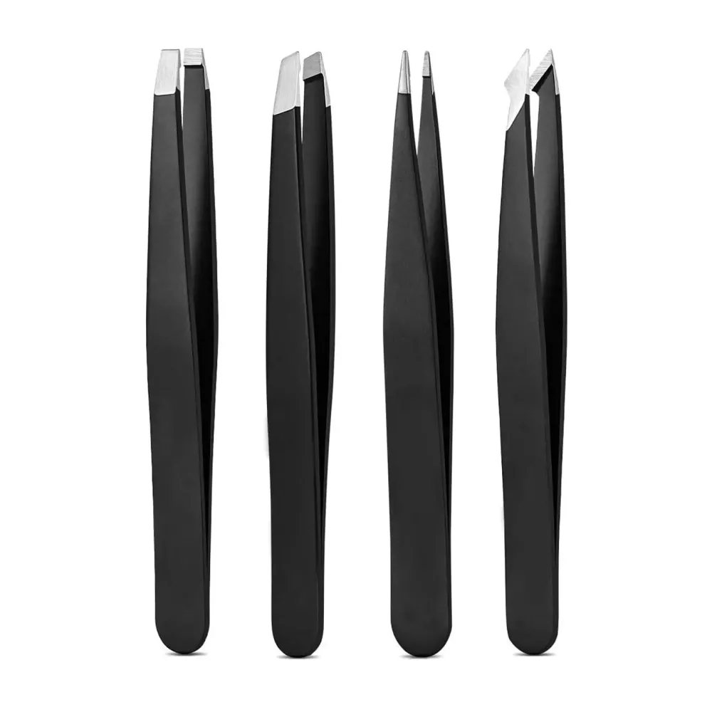 Tweezers Set, High Precision Stainless Steel Eyebrow Tweezers for Facial Hair, Inward Growing Hair and Splinter Remover Kit, Suitable for Women and Men, 4-Piece Set. (Black) Tweezers Set, High Precision Stainless Steel Eyebrow Tweezers for Facial Hair, Inward Growing Hair and Splinter Remover Kit, Suitable for Women and Men, 4-Piece Set. (Black)