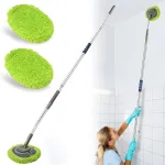 Wall Cleaner, Max 66\'\' Wall Mop with Long Handle, Ceiling Dust Mop with 15 Labor-Saving Elbow Extension Pole, Baseboard Duster Washer Scrubber, High Reach Window Cleaning Brush, Roof Cleaning Tool-GN