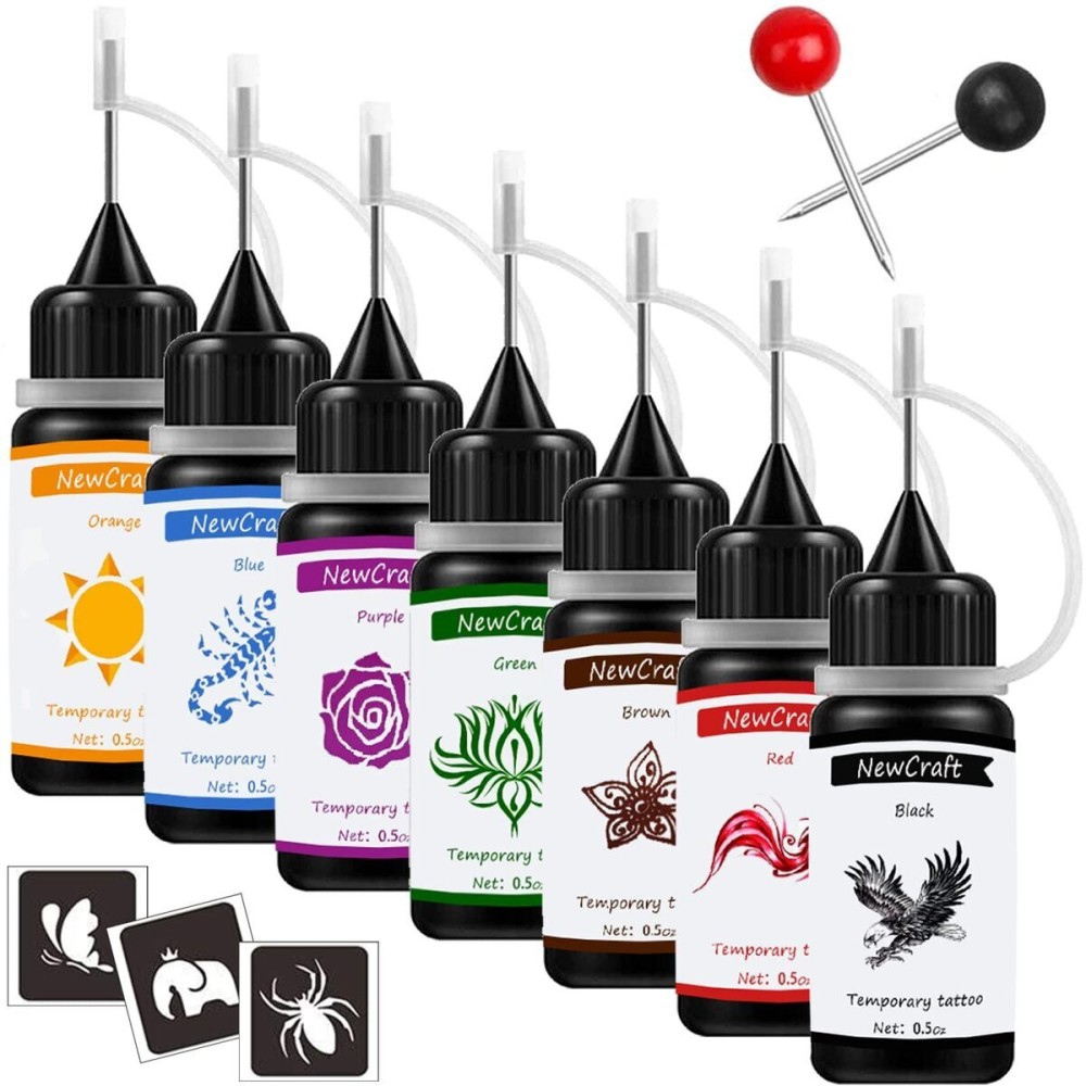 Temporary Tattoo Ink and Stencils for Adults Teens Kids, Temporary Tattoo Kit Skin Friendly - Black Red Brown Green Purple Blue Orange Temporary Tattoo Ink and Stencils for Adults Teens Kids, Temporary Tattoo Kit Skin Friendly - Black Red Brown Green Purple Blue Orange