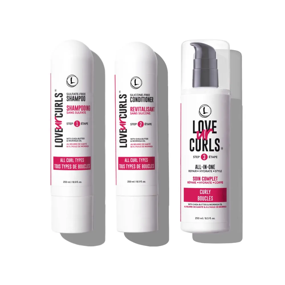 Love Ur Curls - Shampoo & Conditioner Set with All in One Curl Cream Styler for Curly Hair, 3 Step System for Repair and Moisturizing