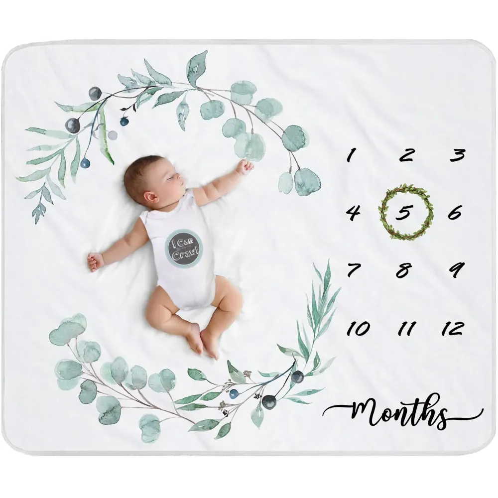 fundich Baby Milestone Blanket for Boys & Girls | Soft Monthly Picture Blanket for Newborn | Eucalyptus Nursery Decor | Photo Prop Blankets Gender Neutral 45x40 fundich Baby Milestone Blanket for Boys & Girls | Soft Monthly Picture Blanket for Newborn | Eucalyptus Nursery Decor | Photo Prop Blankets Gender Neutral 45x40