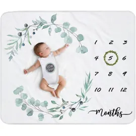 fundich Baby Milestone Blanket for Boys & Girls | Soft Monthly Picture Blanket for Newborn | Eucalyptus Nursery Decor | Photo Prop Blankets Gender Neutral 45x40