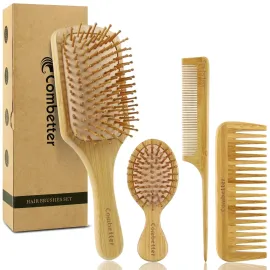 100% Bamboo Hair Brushes and Comb Set by Combetter..