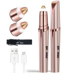 Eyebrow Trimmer for Women, Rechargeable Eyebrow Hair Remover, Painless Electric Razor with 2 x Replacement Heads, Eye Brow and Face Epilator Hair Removal (Rose Gold)