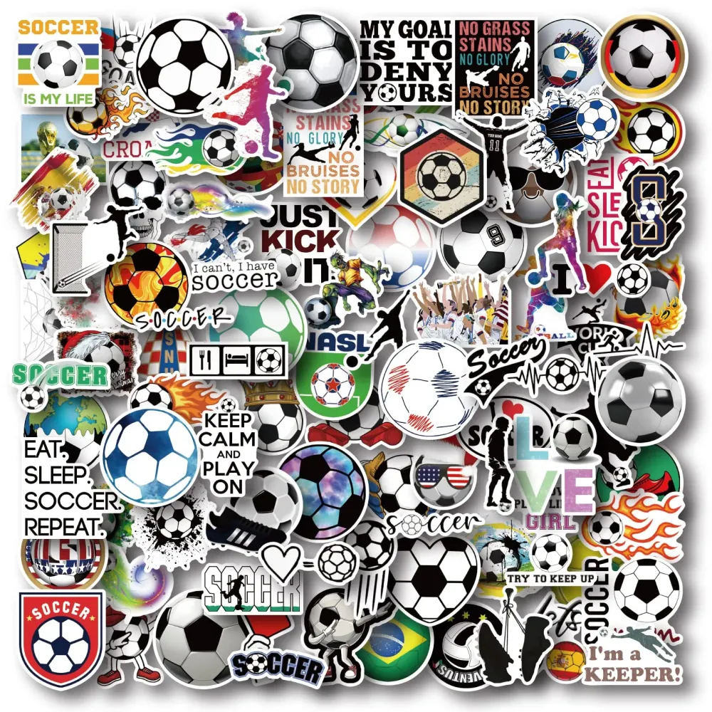 AOWDIAO 100 Pieces Soccer Stickers, Vinyl Waterproof Stickers Pack, Soccer Gifts, Party Favors & Decorations AOWDIAO 100 Pieces Soccer Stickers, Vinyl Waterproof Stickers Pack, Soccer Gifts, Party Favors & Decorations