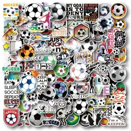 AOWDIAO 100 Pieces Soccer Stickers, Vinyl Waterproof Stickers Pack, Soccer Gifts, Party Favors & Decorations