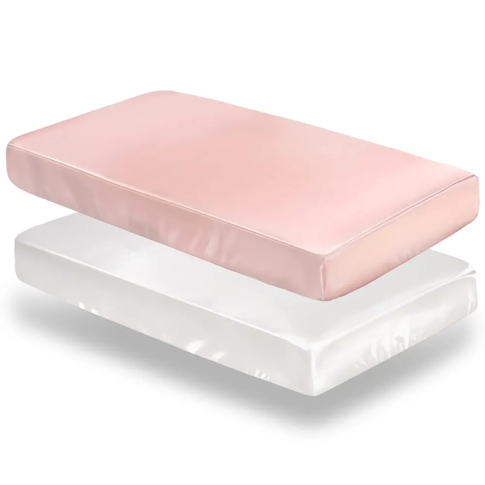 SiinvdaBZX 2 Pcs Satin Crib Sheets for Girls, Silky Soft Crib Fitted Sheets for Standard Crib and Toddler Mattress (Pink & White, 52 x 28 x 8In) SiinvdaBZX 2 Pcs Satin Crib Sheets for Girls, Silky Soft Crib Fitted Sheets for Standard Crib and Toddler Mattress (Pink & White, 52 x 28 x 8In)