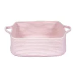 Woven Cotton Rope Storage Basket with Handles for Organizing Shelves Closet Small Cat Dog Pet Toy Baskets Box Bin Decorative Rectangle Baby Nursery basket Gift Basket Empty Light pink