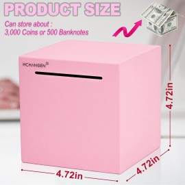 HCHANGEN Piggy Bank for Adults Must Break to Open Unbreakable Stainless Steel Piggy Bank for Cash Saving (Pink, 4.72inches)