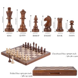 Lingle 15 Inches Magnetic Wooden Chess Set, Portable Travel Chess with Magnetic Lock, Handmade 3 Inches King Height Knight Staunton Chess Pieces with 2 Extra Queen, Folding Chess Board for Adults Lingle 15 Inches Magnetic Wooden Chess Set, Portable Travel Chess with Magnetic Lock, Handmade 3 Inches King Height Knight Staunton Chess Pieces with 2 Extra Queen, Folding Chess Board for Adults