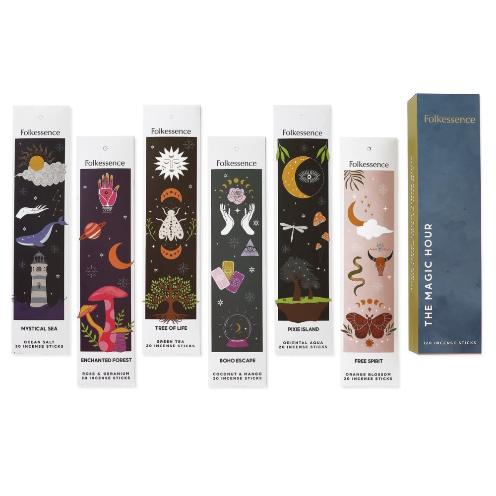 Folkulture Incense Sticks | Set of 6 Incenses (120 Incence Sticks) for Positive Aura | Coconut Mango, Oriental Aqua, Green Tea, Ocean Salt, Rose Geranium, Orange Blossom, Magic Hour Folkulture Incense Sticks | Set of 6 Incenses (120 Incence Sticks) for Positive Aura | Coconut Mango, Oriental Aqua, Green Tea, Ocean Salt, Rose Geranium, Orange Blossom, Magic Hour