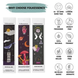 Folkulture Incense Sticks | Set of 6 Incenses (120 Incence Sticks) for Positive Aura | Coconut Mango, Oriental Aqua, Green Tea, Ocean Salt, Rose Geranium, Orange Blossom, Magic Hour Folkulture Incense Sticks | Set of 6 Incenses (120 Incence Sticks) for Positive Aura | Coconut Mango, Oriental Aqua, Green Tea, Ocean Salt, Rose Geranium, Orange Blossom, Magic Hour