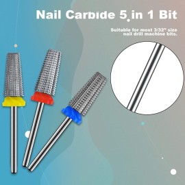 3Pcs Carbide 5 in 1 Nail Drill Bit Set- Two Way Rotate Use for Both Left and Right Handed- XF F M 3/32 Inches Brocas Para Drill Nails for Acrylic Nail Gel Fast Remove 3Pcs Carbide 5 in 1 Nail Drill Bit Set- Two Way Rotate Use for Both Left and Right Handed- XF F M 3/32 Inches Brocas Para Drill Nails for Acrylic Nail Gel Fast Remove