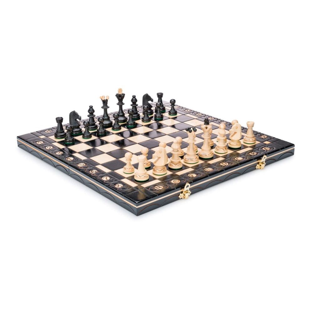 Beautiful Handcrafted Wooden Chess Set with Wooden Board and Handcrafted Chess Pieces - Gift idea Products (16\'\' (40 cm) Black), Beige