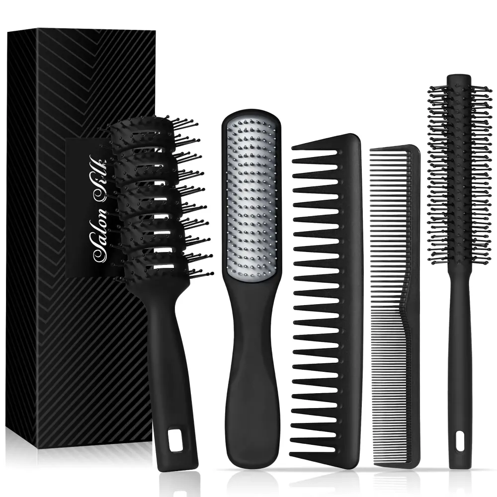 SalonSilk Hair Brush for Men, 5PCS Men Hair Brush & Styling Comb Set - Professional Barber Tools for All Hair Types, Perfect for Styling, Grooming, and Detangling SalonSilk Hair Brush for Men, 5PCS Men Hair Brush & Styling Comb Set - Professional Barber Tools for All Hair Types, Perfect for Styling, Grooming, and Detangling