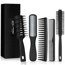SalonSilk Hair Brush for Men, 5PCS Men Hair Brush & Styling Comb Set - Professional Barber Tools for All Hair Types, Perfect for Styling, Grooming, and Detangling
