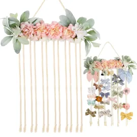 POVETIRE Bow Holder for Girls Hair Bows, Clips Hanging Organizer Baby Headband Storage Hair Accessory Display for Wall Room Baby Nursery Decors (Flower)
