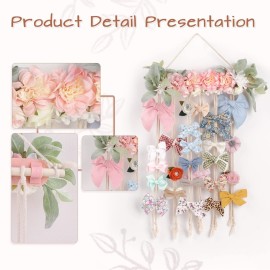 POVETIRE Bow Holder for Girls Hair Bows, Clips Hanging Organizer Baby Headband Storage Hair Accessory Display for Wall Room Baby Nursery Decors (Flower)