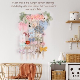 POVETIRE Bow Holder for Girls Hair Bows, Clips Hanging Organizer Baby Headband Storage Hair Accessory Display for Wall Room Baby Nursery Decors (Flower)