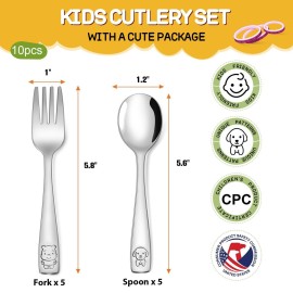 VITEVER 10-Piece Toddler Utensils, Kids Stainless Steel Silverware Set, Children Safe Forks and Spoons - Mirror Polished, Dishwasher Safe VITEVER 10-Piece Toddler Utensils, Kids Stainless Steel Silverware Set, Children Safe Forks and Spoons - Mirror Polished, Dishwasher Safe