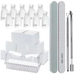Gel Polish Remover Tools Kit - 10 Clips, 400 Lint-Free Wipes, Files 100/180, Buffer Block 400/4000, Brush, Cuticle Pusher & Peeler (Clear)