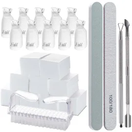 Gel Polish Remover Tools Kit - 10 Clips, 400 Lint-Free Wipes, Files 100/180, Buffer Block 400/4000, Brush, Cuticle Pusher & Peeler (Clear)