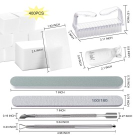 Gel Polish Remover Tools Kit - 10 Clips, 400 Lint-Free Wipes, Files 100/180, Buffer Block 400/4000, Brush, Cuticle Pusher & Peeler (Clear) Gel Polish Remover Tools Kit - 10 Clips, 400 Lint-Free Wipes, Files 100/180, Buffer Block 400/4000, Brush, Cuticle Pusher & Peeler (Clear)