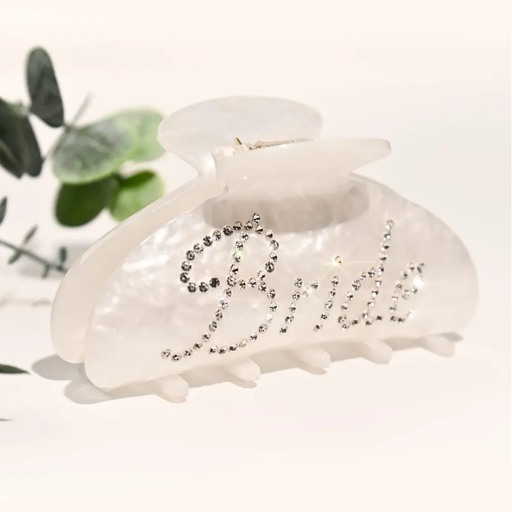 Bride Claw Hair Clip, Aileam White Acrylic Hair Clip Banana Barrettes, Rhinestone Bride Logo, Bachelorette Party Decorations Bridesmaid Gift Shower Wedding