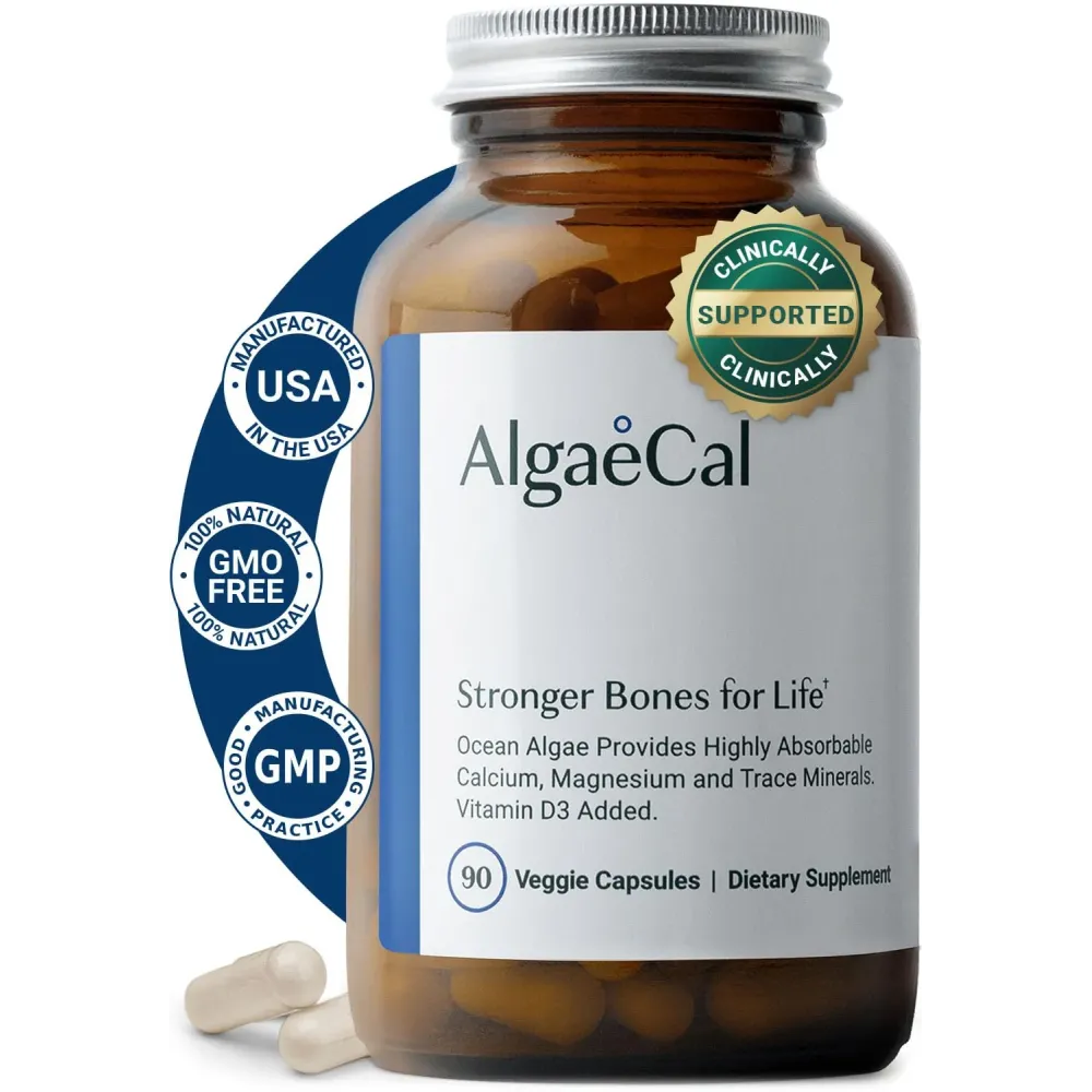 ALGAECAL- Plant Based Calcium Supplement with Vitamin D3 (1000 IU) for Bone Strength, Contains 13 Minerals Supporting Bone Health, Organic Calcium (750 mg) for Women & Men, 90 Veggie Caps, Made in USA ALGAECAL- Plant Based Calcium Supplement with Vitamin D3 (1000 IU) for Bone Strength, Contains 13 Minerals Supporting Bone Health, Organic Calcium (750 mg) for Women & Men, 90 Veggie Caps, Made in USA
