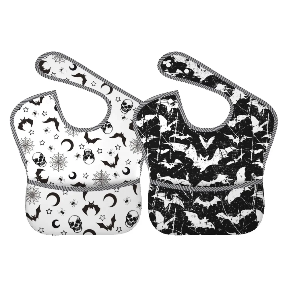 Qwalnely Goth Bibs Baby Stuff Bat Bibs Baby Stuff 2Packs for 6-24 Months Waterproof Washable Fabric Qwalnely Goth Bibs Baby Stuff Bat Bibs Baby Stuff 2Packs for 6-24 Months Waterproof Washable Fabric