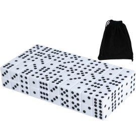 50 Pack 16MM White Dice - Six Sided Standard Opaque White Dice with Black Pips Dots for Board Games