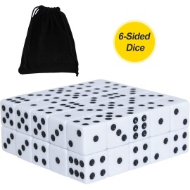 50 Pack 16MM White Dice - Six Sided Standard Opaque White Dice with Black Pips Dots for Board Games