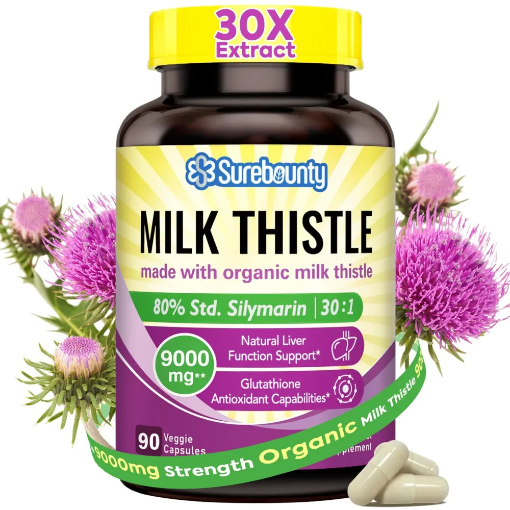 Organic Milk Thistle, 9000 mg Equivalent, 30X Concentrated Seed Extract, 80% Silymarin, Liver Support Cleanse Detox, Fatty Liver Supplements, Non-GMO, No Gluten & Soy, 90 Veggie Caps, 3 Month Supply Organic Milk Thistle, 9000 mg Equivalent, 30X Concentrated Seed Extract, 80% Silymarin, Liver Support Cleanse Detox, Fatty Liver Supplements, Non-GMO, No Gluten & Soy, 90 Veggie Caps, 3 Month Supply