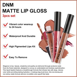 AMY\'S DIARY 3Pcs Matte Liquid Brown Lipstick Sets, Brown Lip Stain Long Lasting 24 Waterproof Lip Gloss Makeup Gift Set for Women Lippies(Set09)