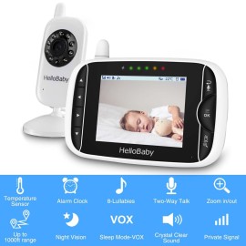 Video Baby Monitor with Camera and Audio, 3.2Inch LCD Display, Infrared Night Vision, Two-Way Audio and Room Temperature Monitoring,Lullaby,Sound Activated Screen Video Baby Monitor with Camera and Audio, 3.2Inch LCD Display, Infrared Night Vision, Two-Way Audio and Room Temperature Monitoring,Lullaby,Sound Activated Screen